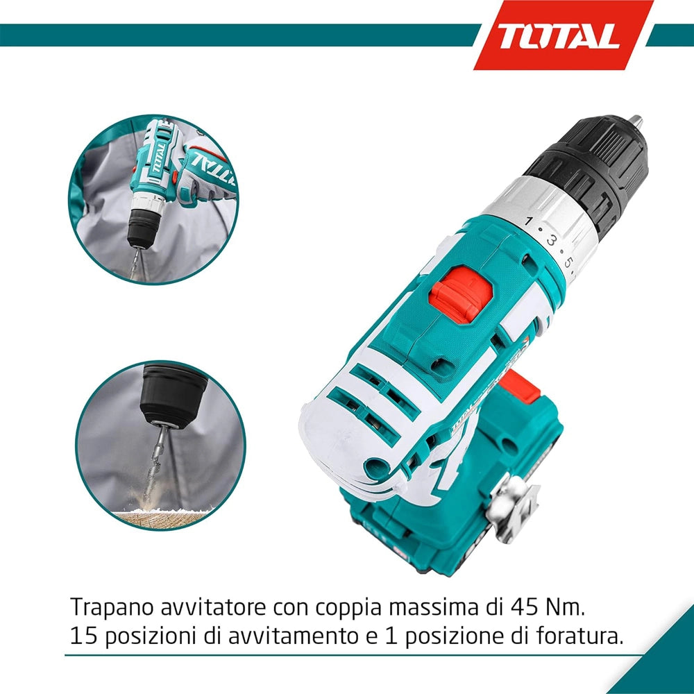 AVVITATORE+AVVITATORE A MASSA BATTENTE 1/4" 20V +2 BATTERIE 2Ah +ACCESSORI TOTAL TOTTCKLI2006