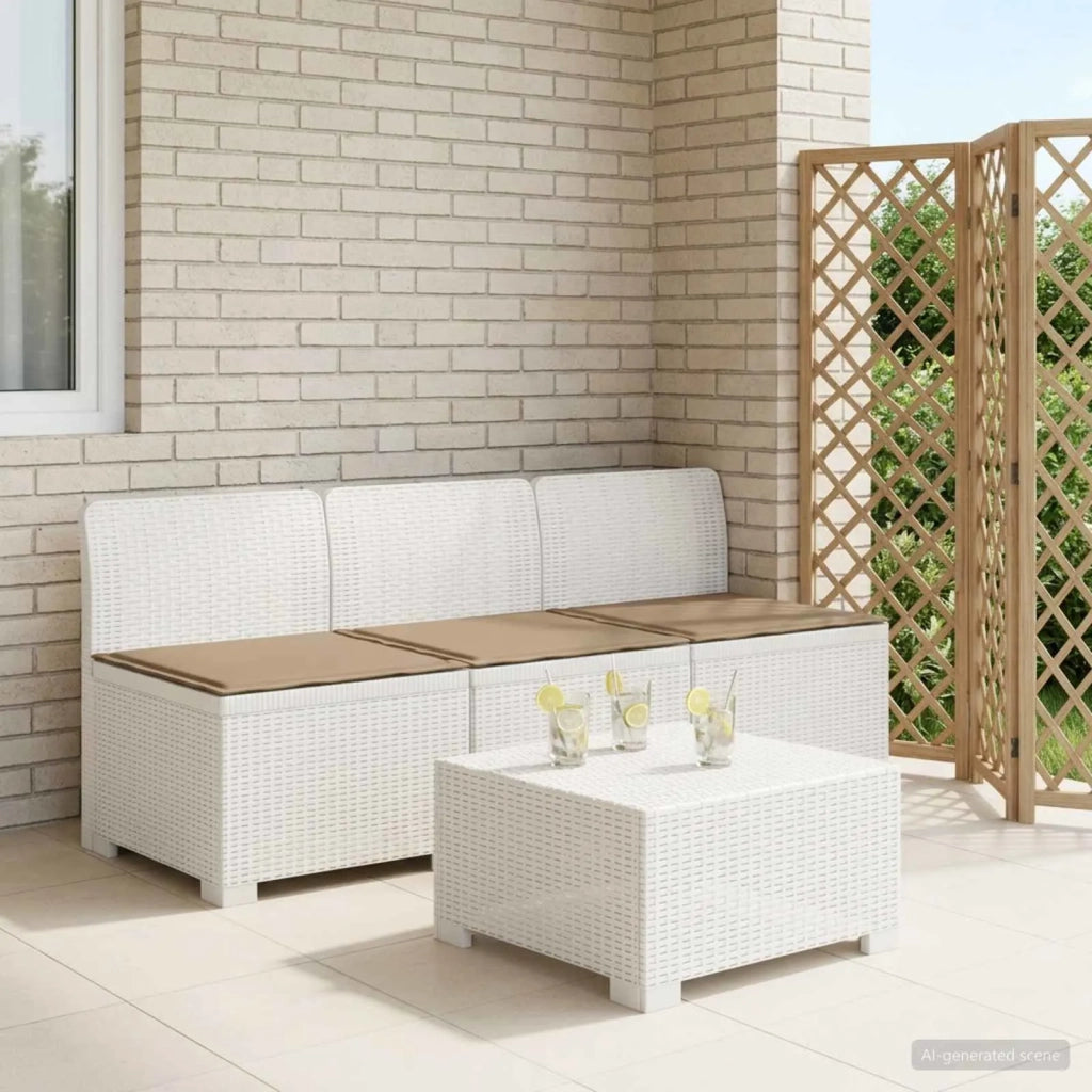 Divano da esterno-Divano da Giardino 3 posti con cuscini in look rattan PP Bianco 755711