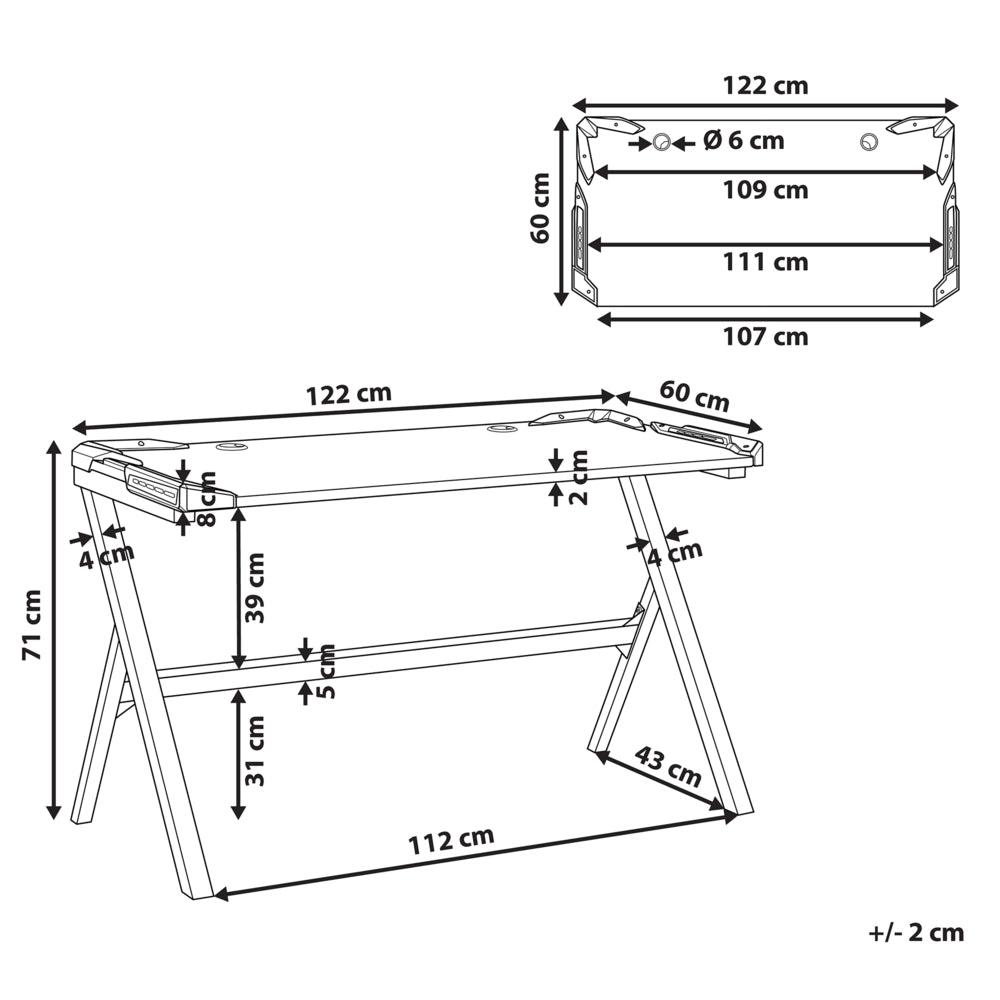 Scrivania da gioco con gambe in metallo MDF Nero rettangolare 120 x 60 cm con luci RGB Mobili per ufficio a casa dal design moderno