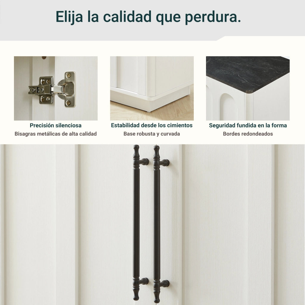 Sideboard con 4 porte, chiusura ammortizzata e fissaggio anticaduta, 160 cm, bianco e nero