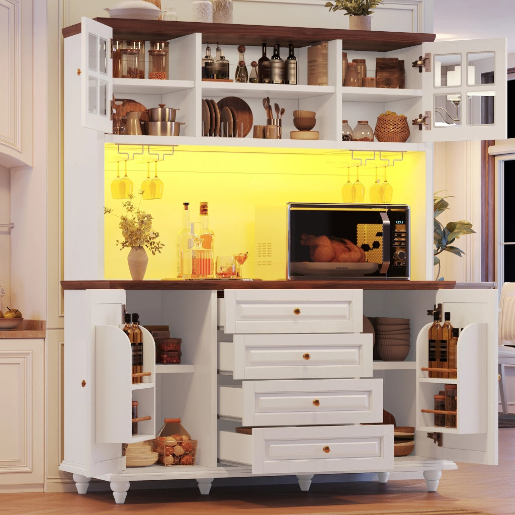 Credenza alta da cucina con 4 cassetti; ripiani regolabili e LED RGB; per cucina; 140 × 40 × 179.5 cm