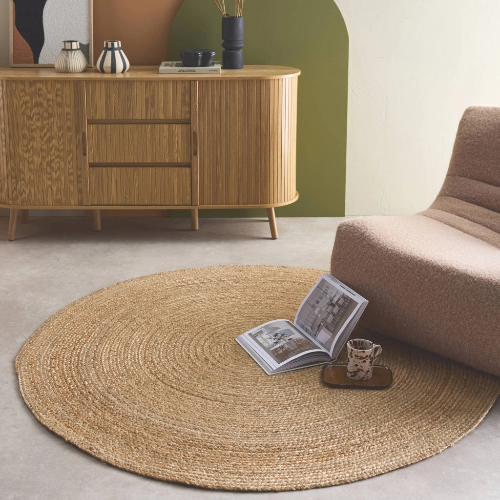 Tappeto rotondo in juta da interno 120 cm naturale | sweeek