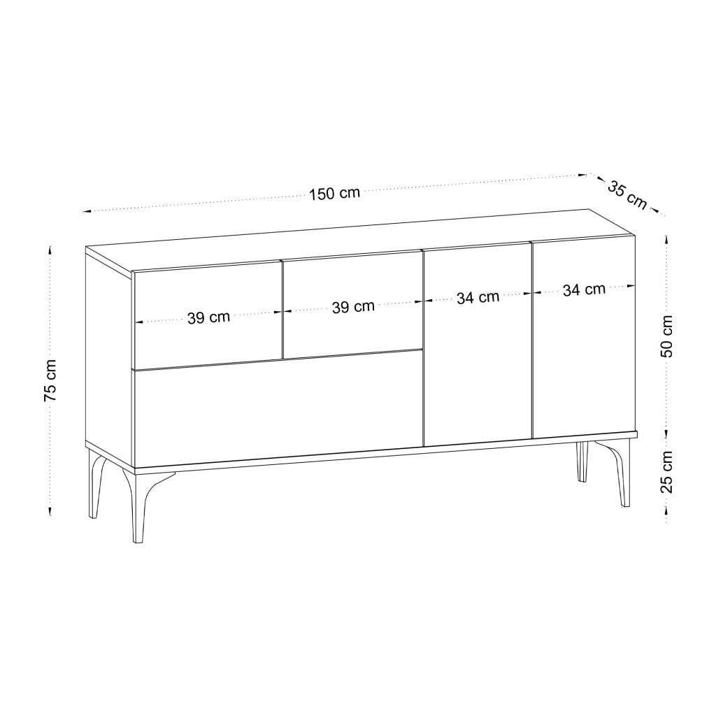 Credenza in legno "Ginny" - 150 x 35 x 75 cm - Bianco