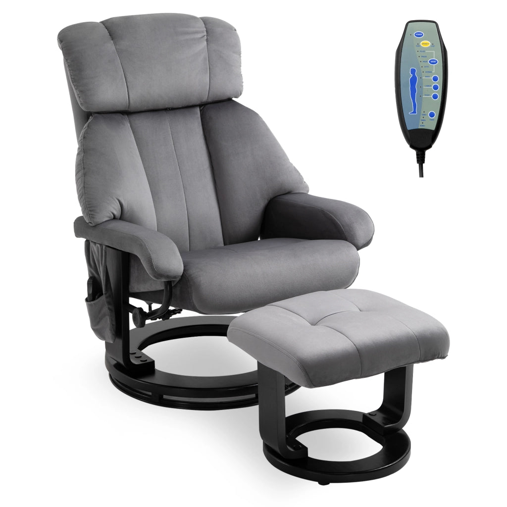 Poltrona Relax Massaggiante Girevole con Poggiapiedi ¨C zephmum ¨C Grigio, Velluto