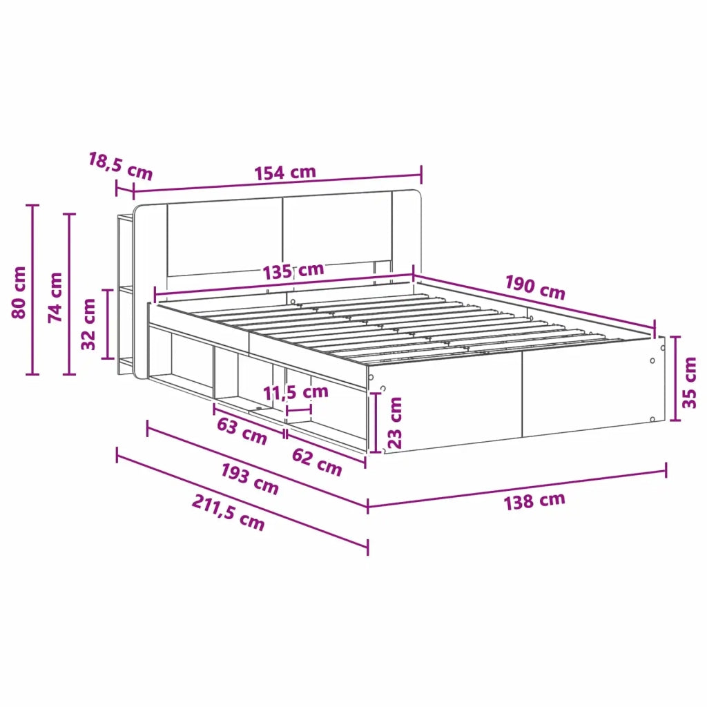 Telaio del letto con storage Rovere Artigianale 135 x 190 cm