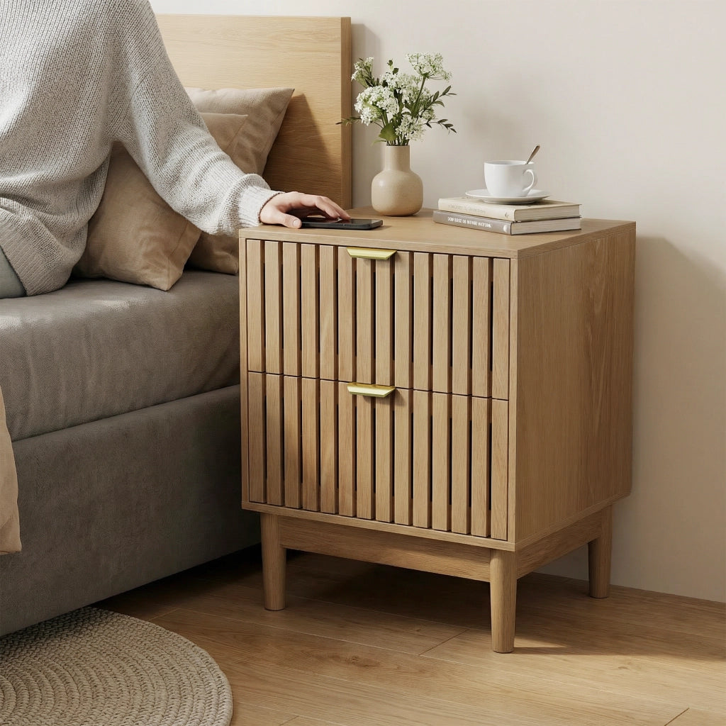 Comodino Mid-Century Modern ¨C MINIMAL ¨C Legno, 2 Cassetti, 45x39x56,5 cm