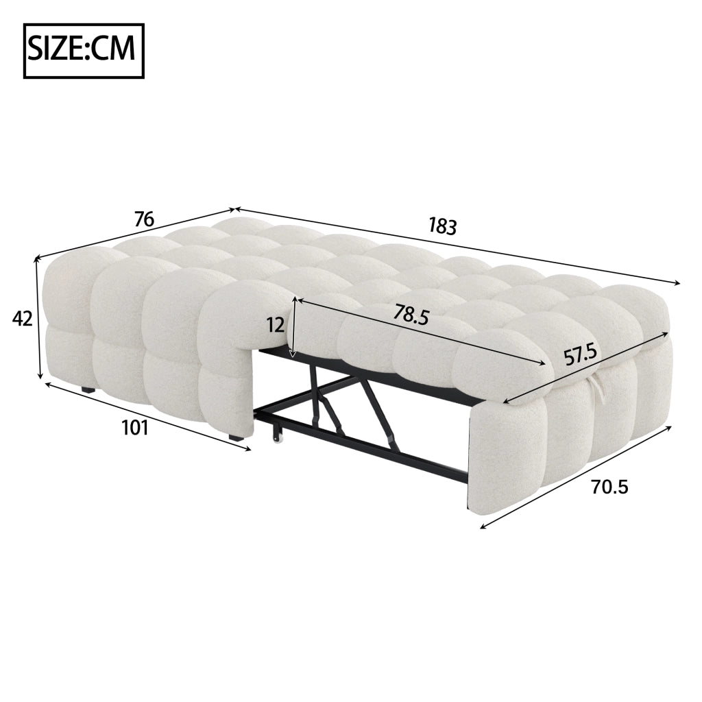 Letto imbottito trasformabile in pouf tessuto teddy 183x76 cm