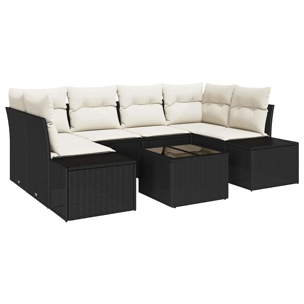 Set Divano da Giardino con cuscino 7 pcs Nero polyrattan