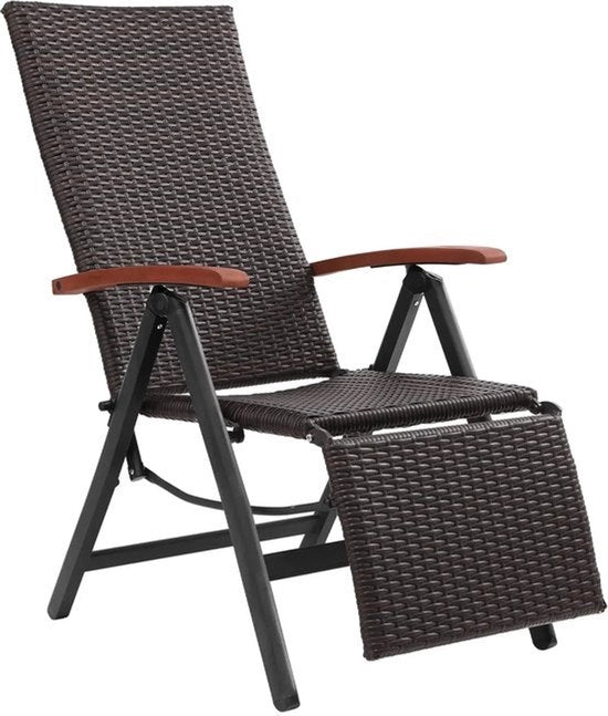 Tuile da Giardino con Sostegno alle Caviglie Regolabile - Ripiegabile - Schienale Regolabile - Rivestimento Comodo - Lounge - Marrone
