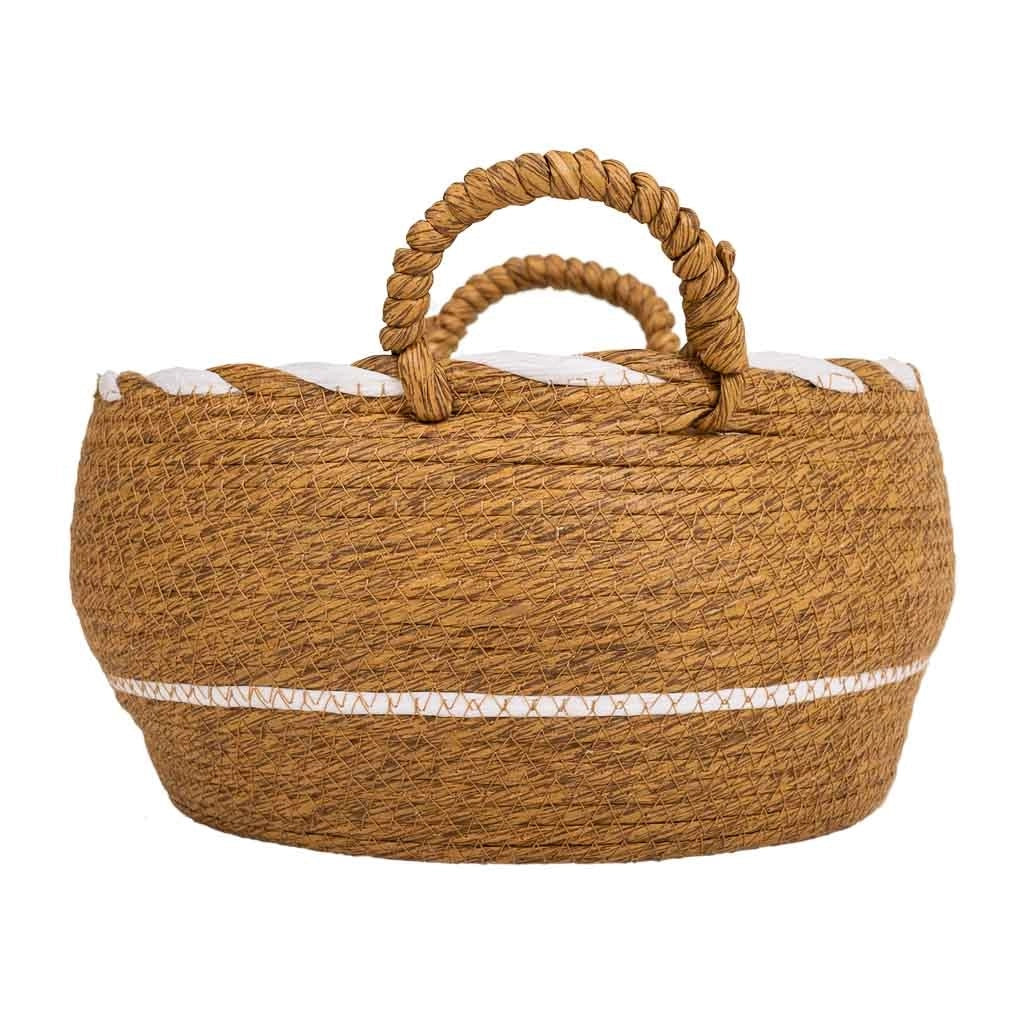 Navicella in fibra naturale intrecciata a mano marrone 30x18x26h