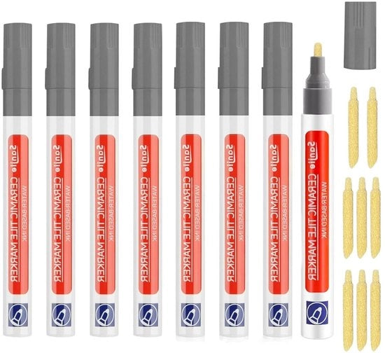 Penna per giunti plus - Penna per giunti grigia 8 pezzi | Penna per giunti per bagno e cucina | Penna per riparazione di giunti con punto di riserva | Penna per lamiera laminata idrorepellente