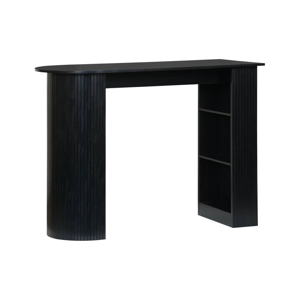 Tavolo alto da cucina decorato in legno con ripostigli, nero