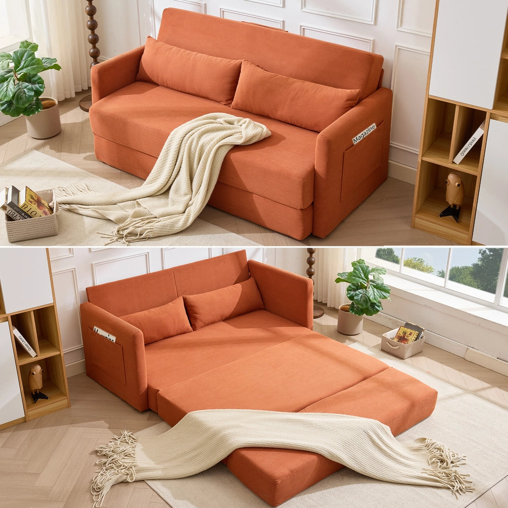 Divano letto 2 posti ¨C Minimal ¨C Tessuto corda arancione 165x92x82 cm con cuscini
