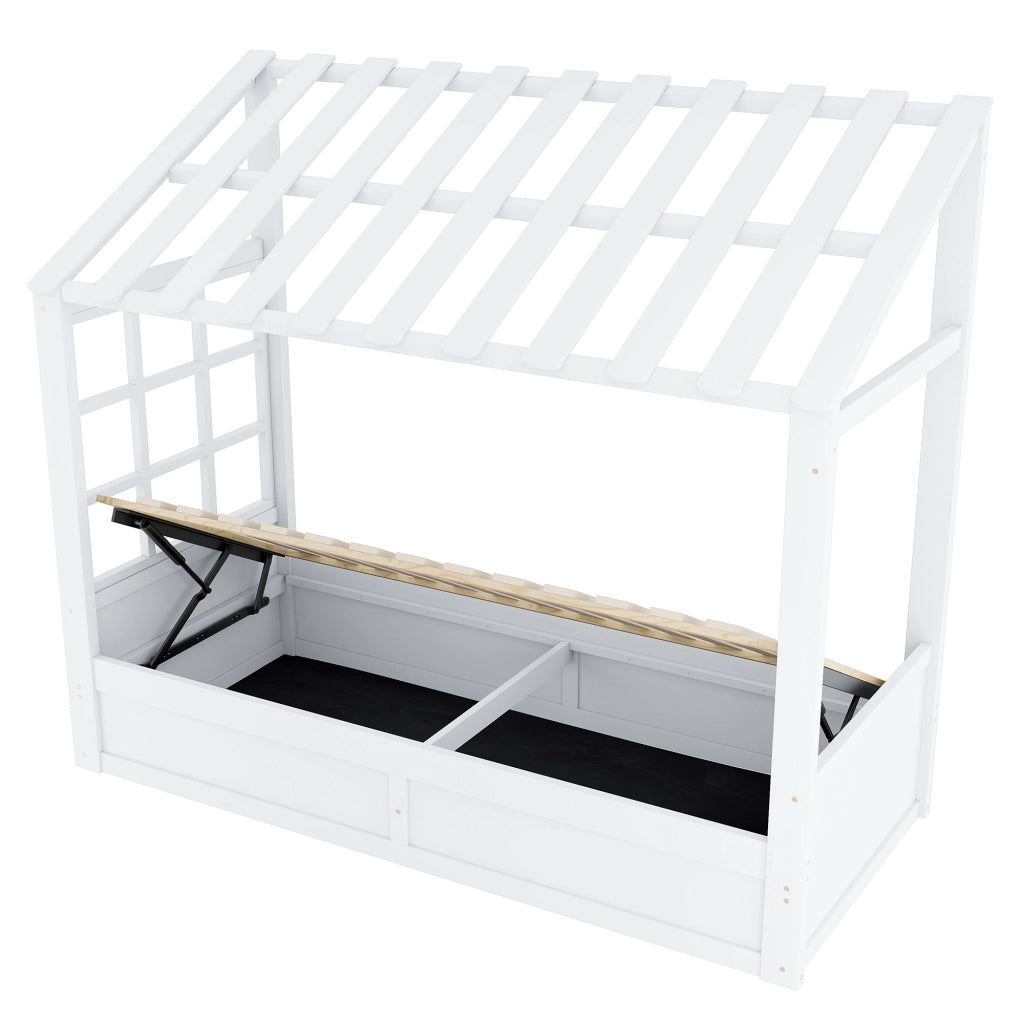LETTO PER BAMBINI A CASETTA 90x200 cm Bianco in legno con vano contenitore