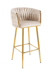 SGABELLO IN VELLUTO BEIGE CON STRUTTURA E PIEDI IN METALLO COLOR ORO MISURE:44X47X98 CM