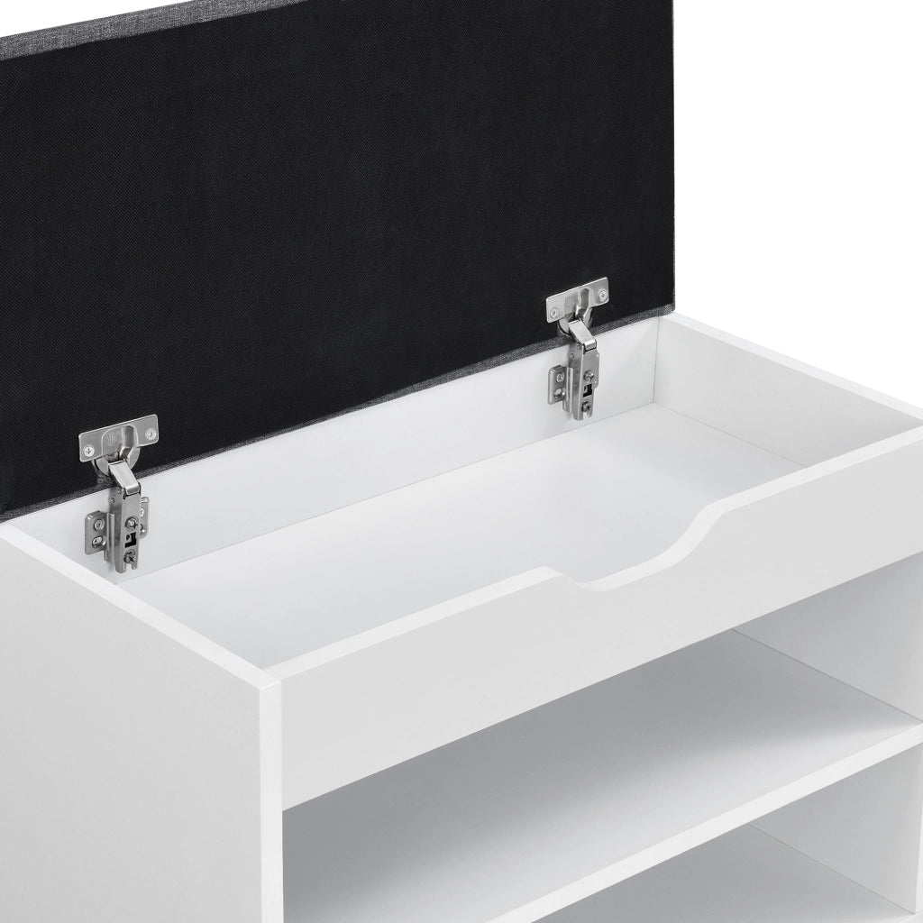 Panchina Portascarpe con Seduta Apribile (AxLaxP) 46 x 60 x 30 cm Panca da Ingresso/Corridoio Mobiletto con Seduta Imbottita, Contenitore e 2 Ripiani - Bianco/Grigio
