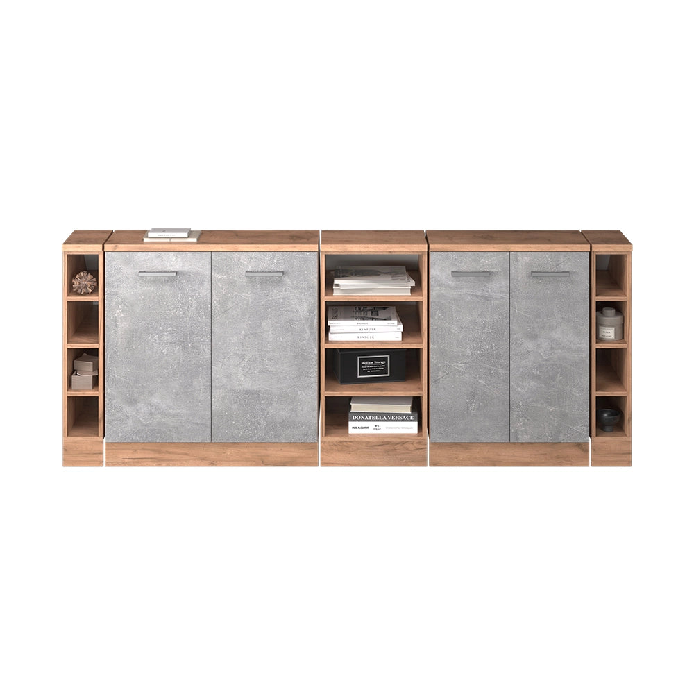 Set di mobili sottotetto Rion Calcestruzzo/Rovere dorato 210 cm Set di 5 carcasse armadio profondità 60 cm Vicco