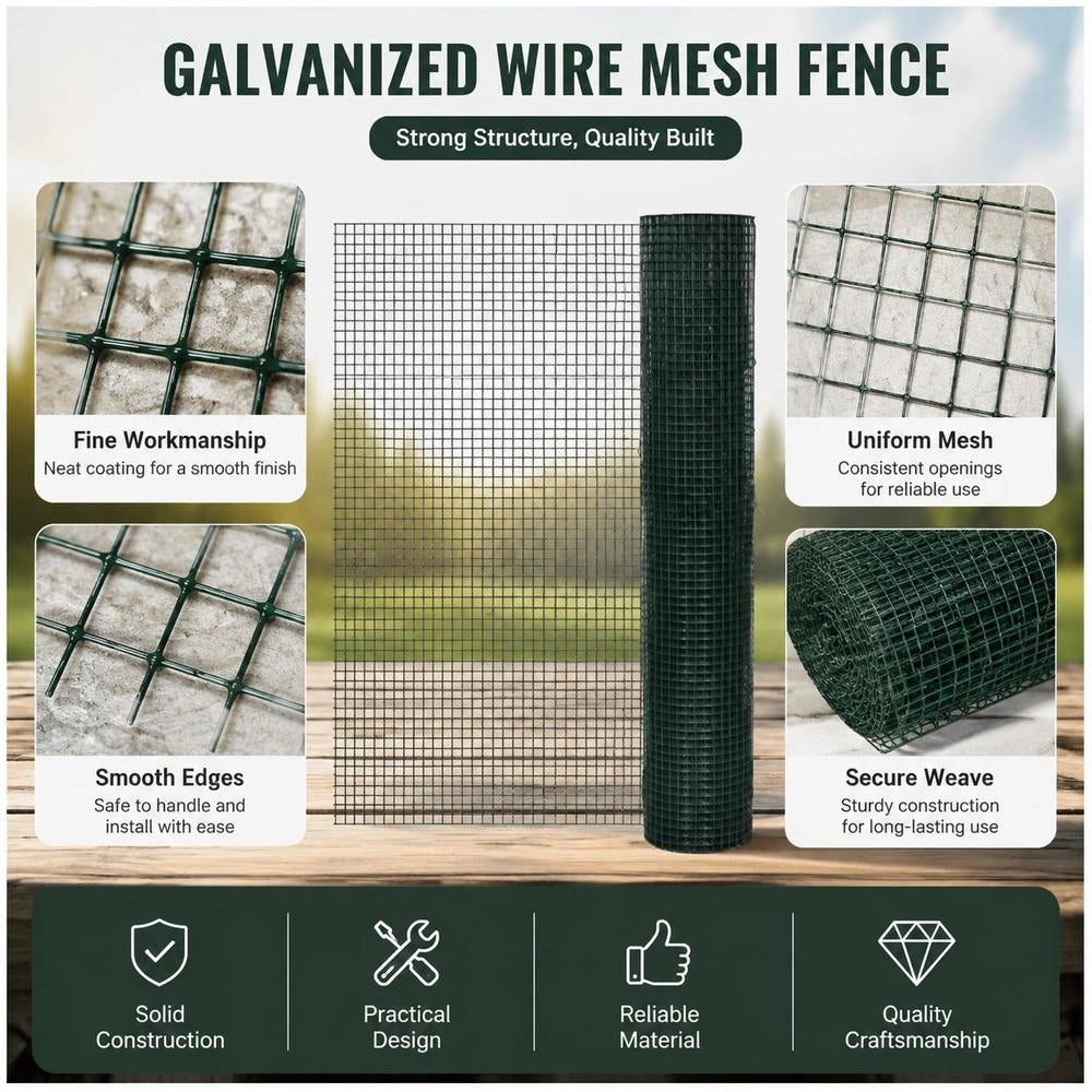 Wire Fence For Chickens, Galvanized With PVC Coating, 25x1 M, Green