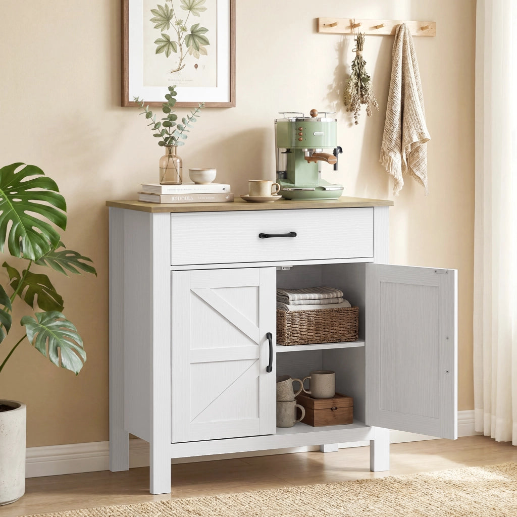 Credenza ¨C zephmum ¨C 77x39.3x81.5cm, bianco e marrone, 2 ante, cassetto, ripiano regolabile