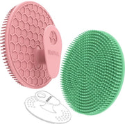 Set di spazzole per il corpo e il viso in silicone 3 pezzi – Spazzola per doccia in silicone per donne e uomini, spazzola esfoliante morbida per la pelle sensibile, igienica rispetto a un loofah, duratura – Rosa e Verde