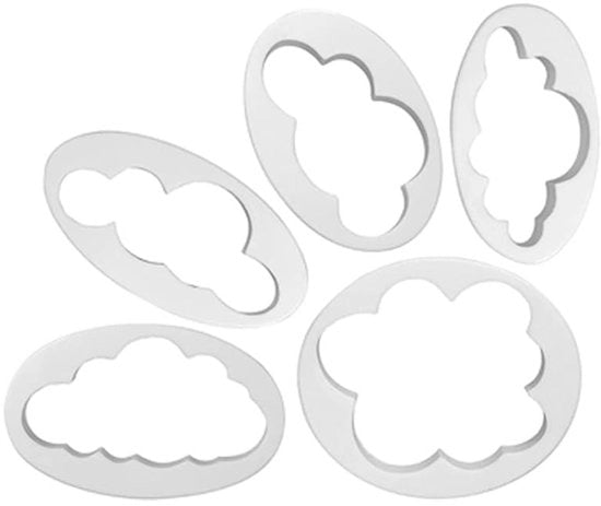 Forme per biscotti a forma di nuvola - 5 pezzi - Fondant snipper - Forme per biscotti - Attrezzatura per la pasticceria - Materiale plastico sicuro per l'alimentazione
