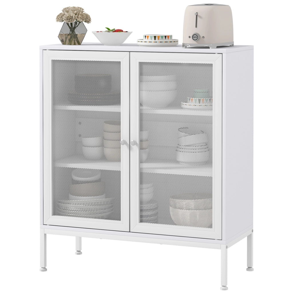 Cassettiera con ante a griglia metallica e ripiani regolabili ¨C Minimal ¨C Bianco 80x37x92 cm