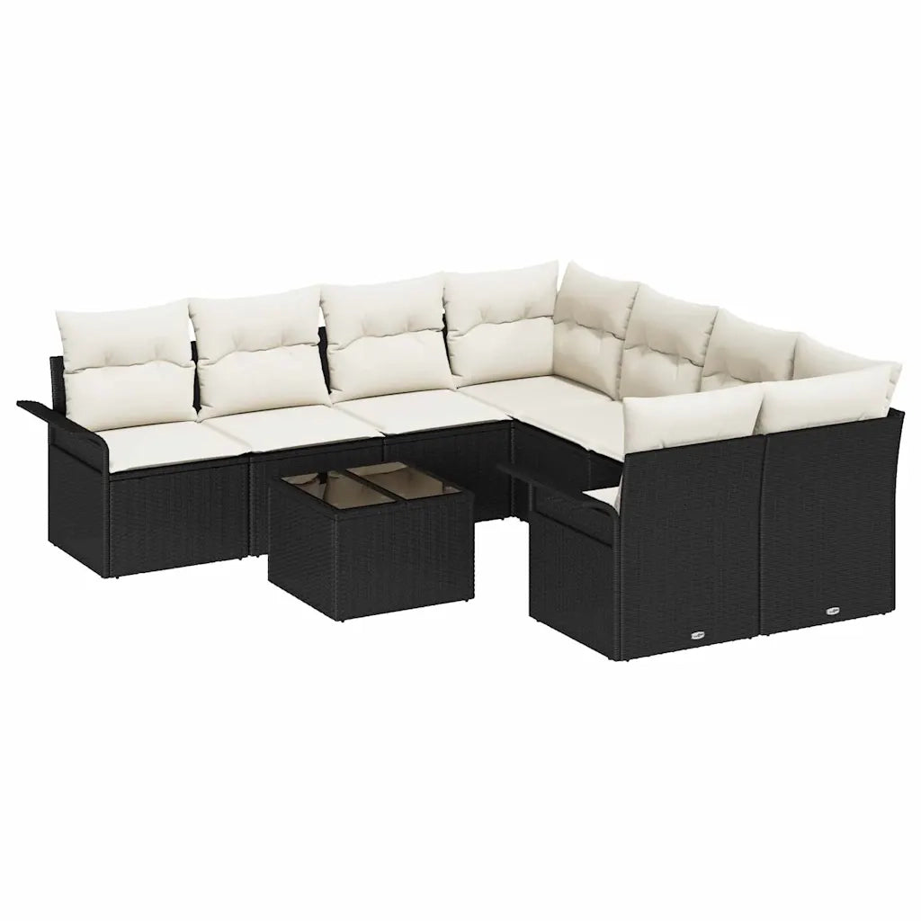 Set Divano da Giardino 9 pcs Nero e Crema polyrattan 3353966