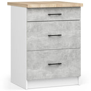 Mobile cucina modulare con piano di lavoro AKORD OLIWIA Bianco 60 cm 3 cassetti inserto frontale Cemento 60x46x85 cm