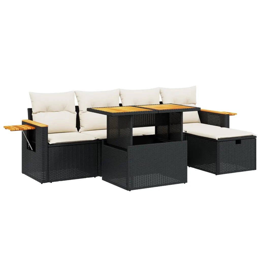 Set Divano da Giardino 6 pz con Cuscini Nero in Polyrattan 3276136