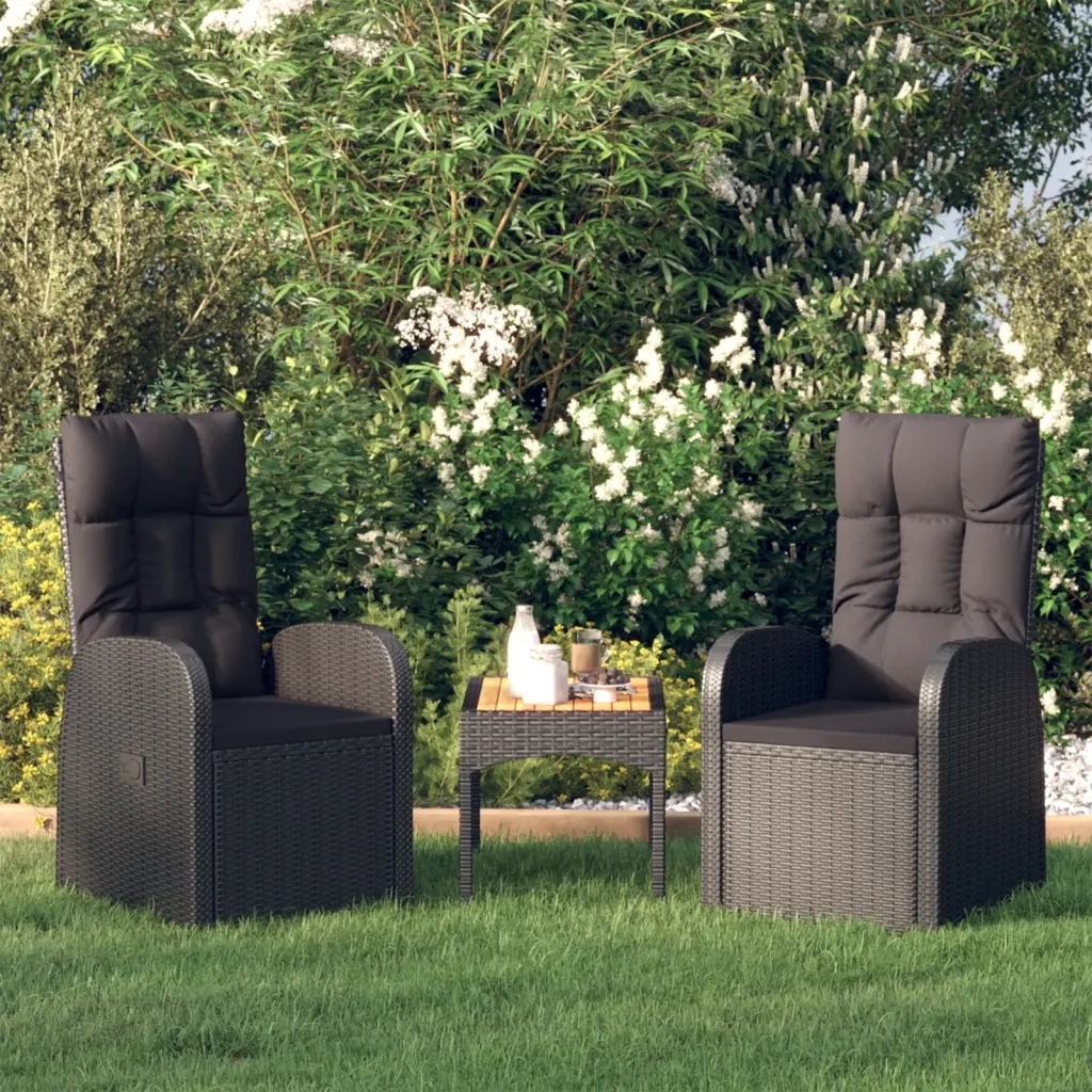 Sedie da Giardino Reclinabili 2 pz | Sedie da Esterno con Cuscini Polyrattan Nero