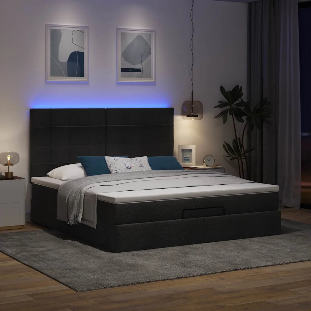 Struttura Letto Pouf con Materasso Nero 180x200 cm in Tessuto 3314026