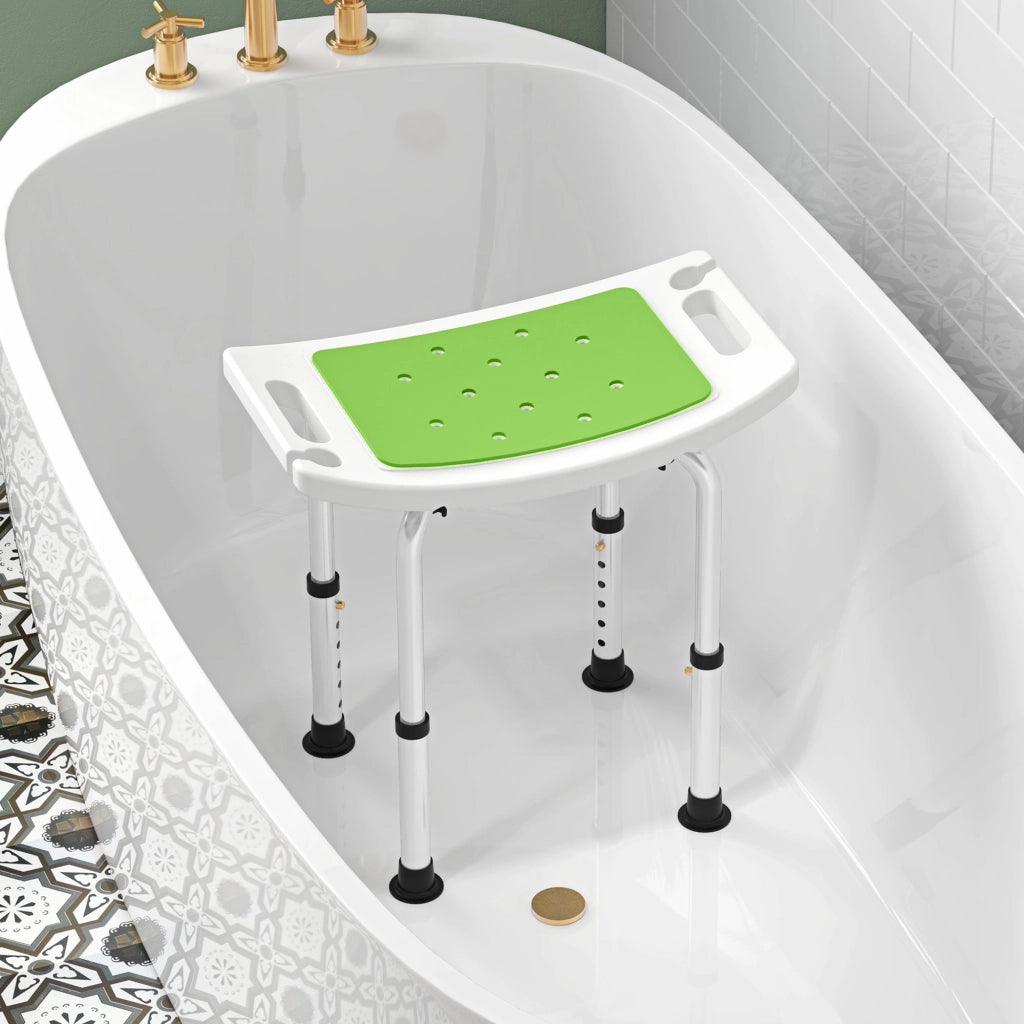 Sgabello da Doccia Altezza Regolabile 6 Livelli 39-52 cm in Lega di Alluminio e Plastica Antiscivolo Verde