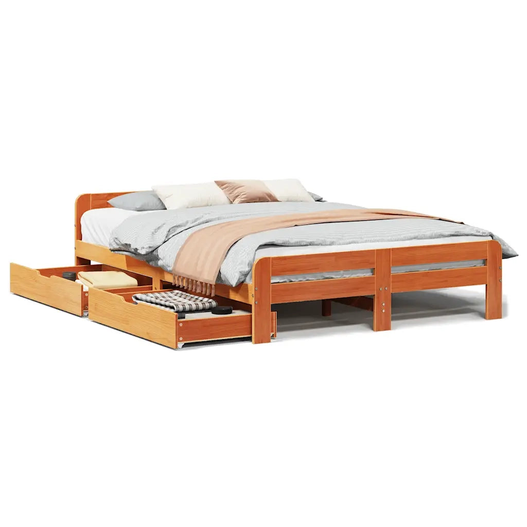 Letto senza Materasso Marrone Cera 160x200 cm in Legno di Pino