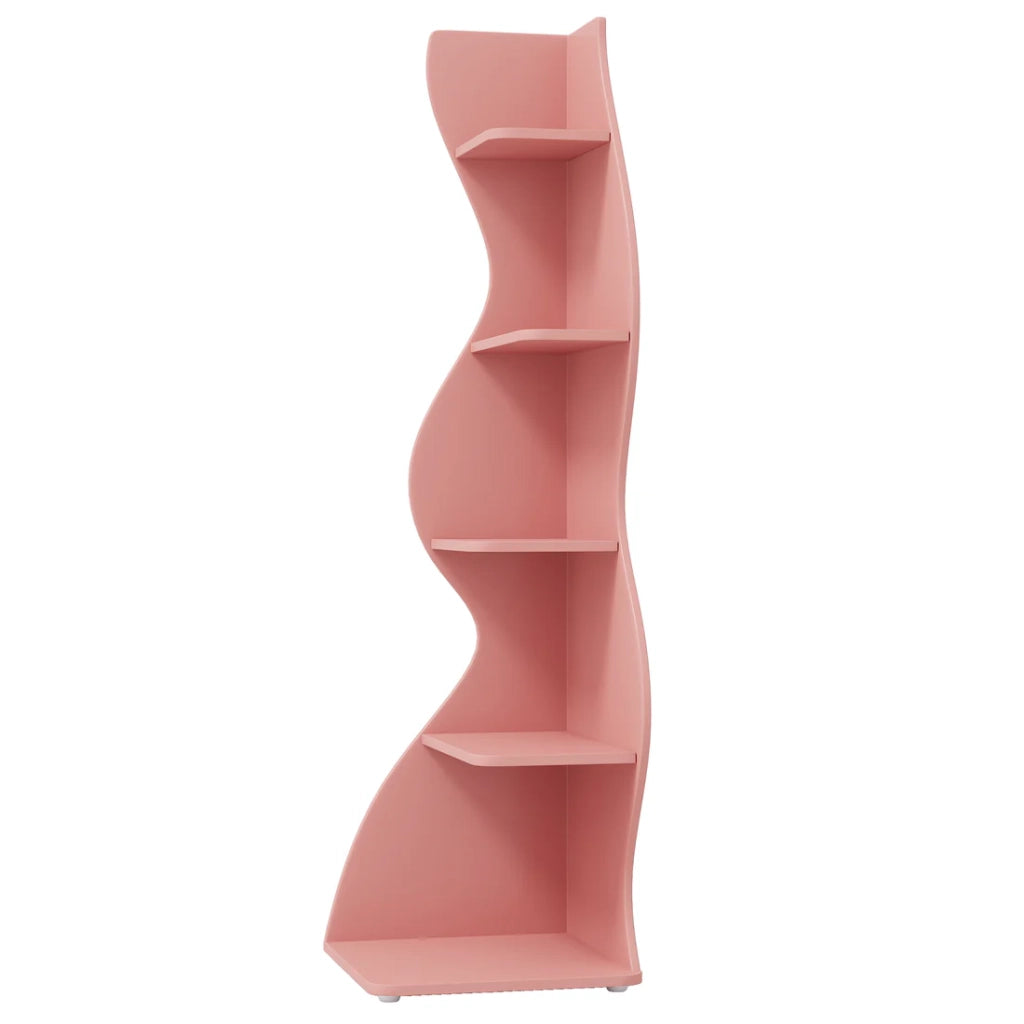 Mensola angolare a 5 ripiani in legno, colore rosa, salvaspazio per casa e ufficio