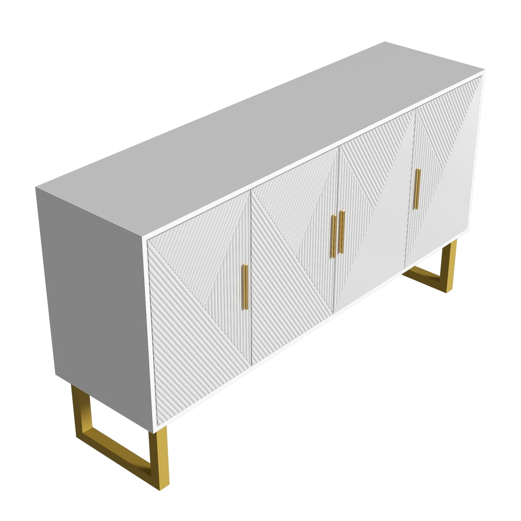Credenza con 4 Ante e Ripiani Regolabili; Frontali Strutturati Lucidi; Stile Moderno; in MDF; Bianco; 150??40??82 cm