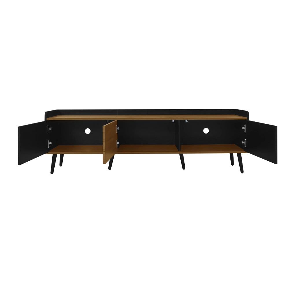 Mobile TV 160x39x49.5 cm; 3 ante con bordo rialzato; MDF e pannello truciolare nero e colore naturale