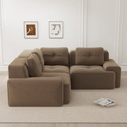 Divano angolare modulare 206x206x69 cm in velluto a coste marrone con seduta profonda