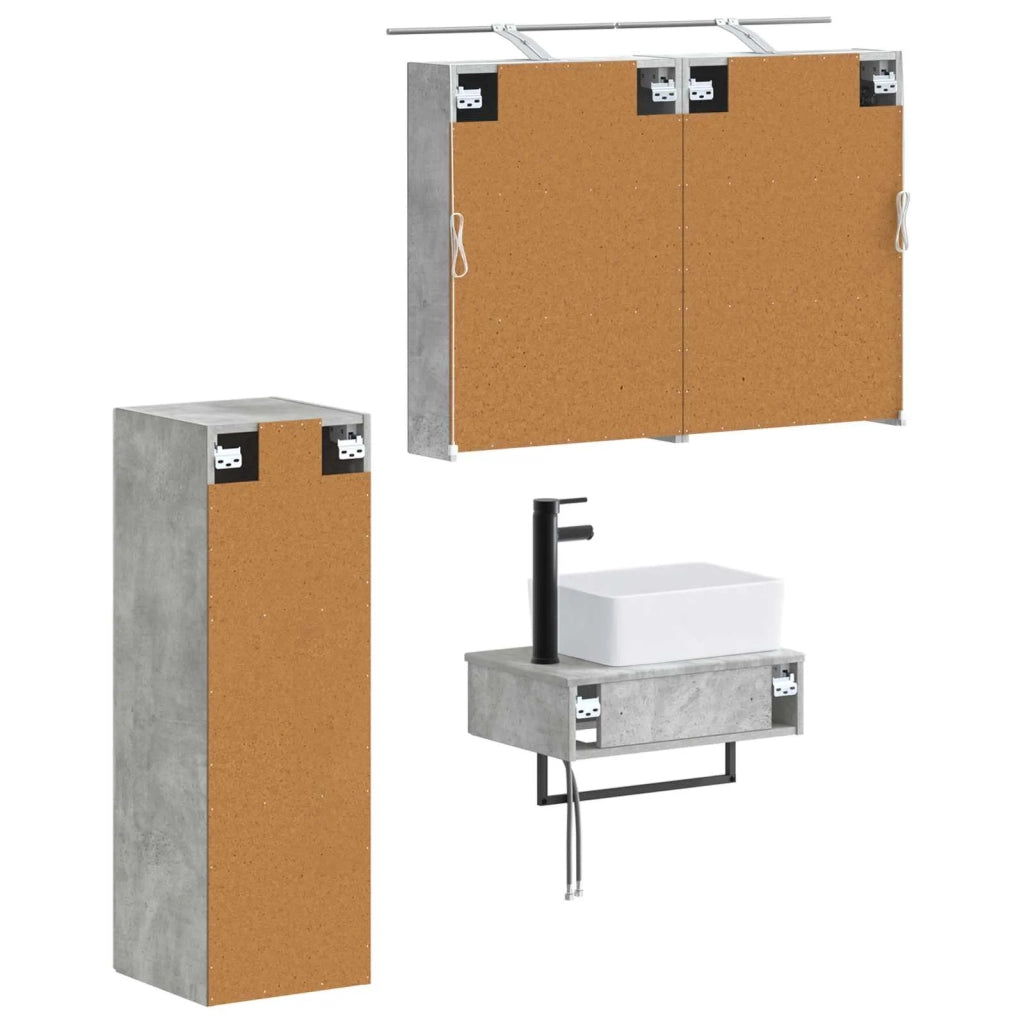 Set di Armadi da Bagno 4 pz Grigio Cemento Legno ingegnerizzato 3407386