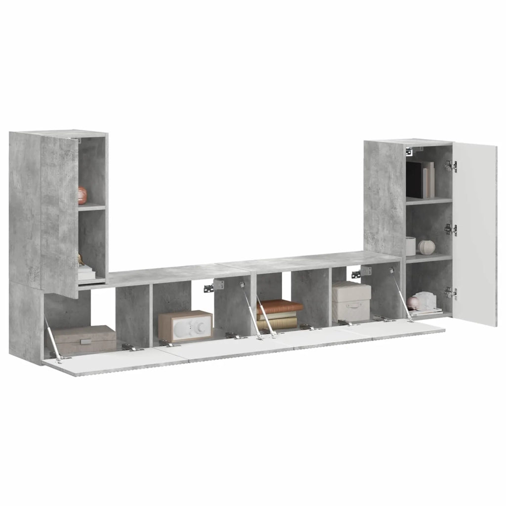 Set mobile TV 4 pcs Grigio cemento Legno multistrato