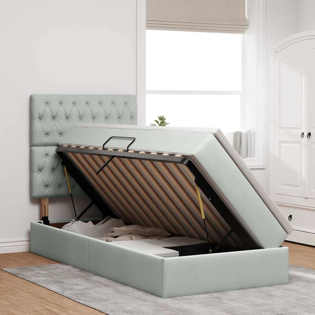 Letto con contenitore e materasso Grigio chiaro 90 x 200 cm