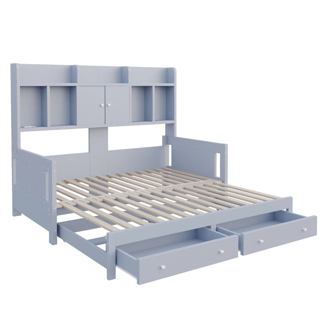 Divano letto estraibile multifunzione 90x190 cm in legno; grigio