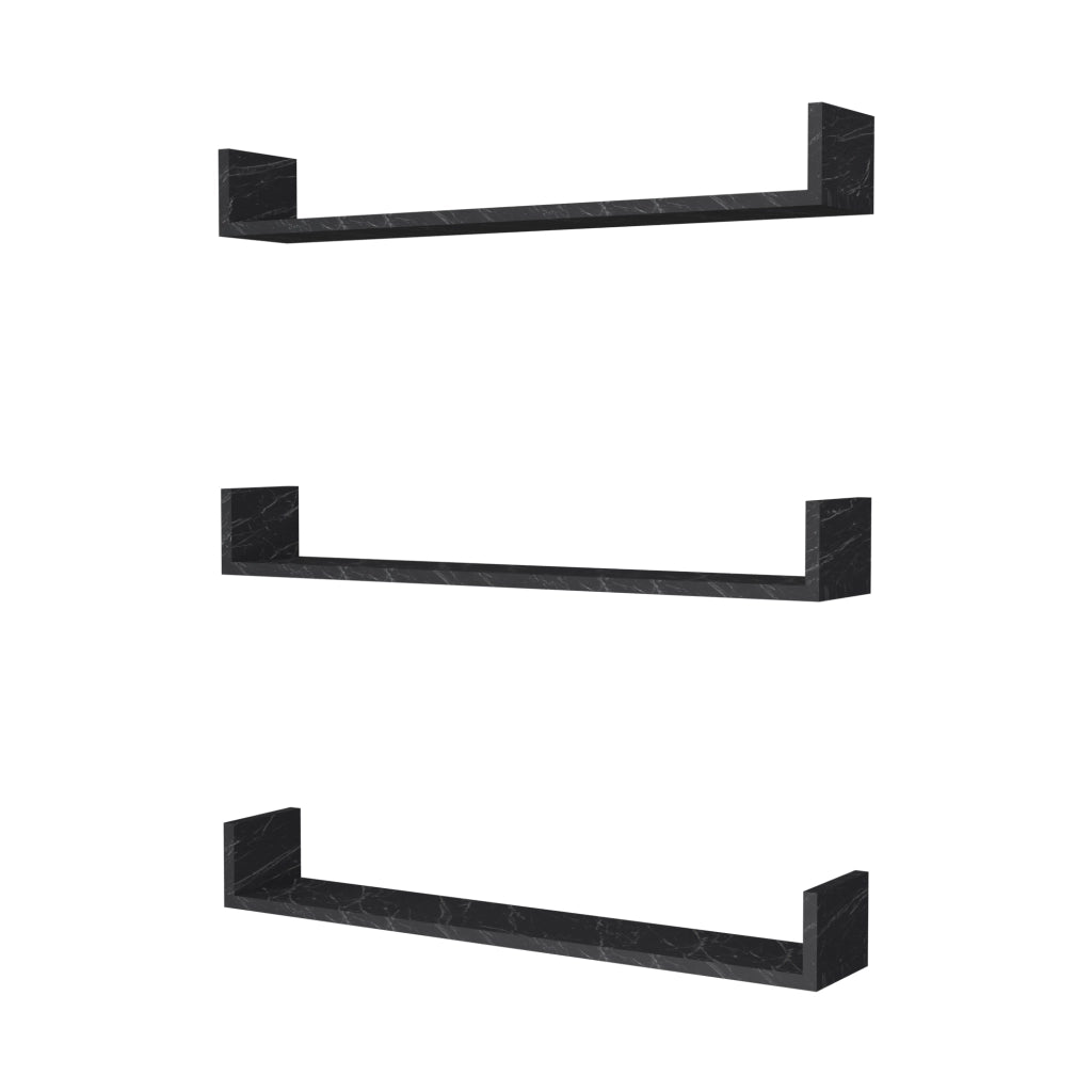 Set 'Höganäs' 3 Mensole da Muro - Consolli Pensili con Piano d'Appoggio a Forma di U - Largo 90 cm - Effetto Marmo Nero [en.casa]