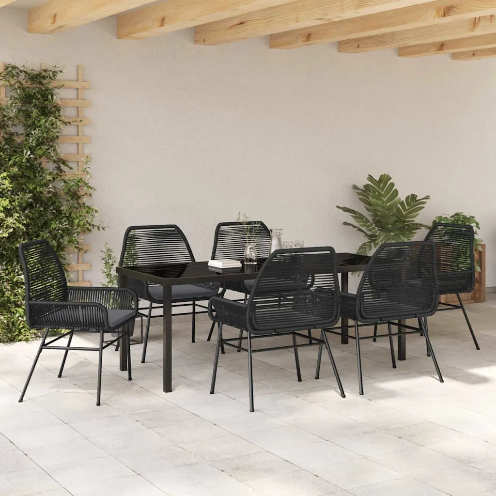 Set da Pranzo per Giardino con cuscino 7 pcs Nero polyrattan 3380874