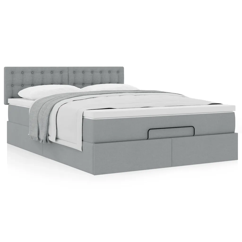 Pouf Letto con Materasso Grigio Chiaro 140x190 cm in Tessuto 3311622