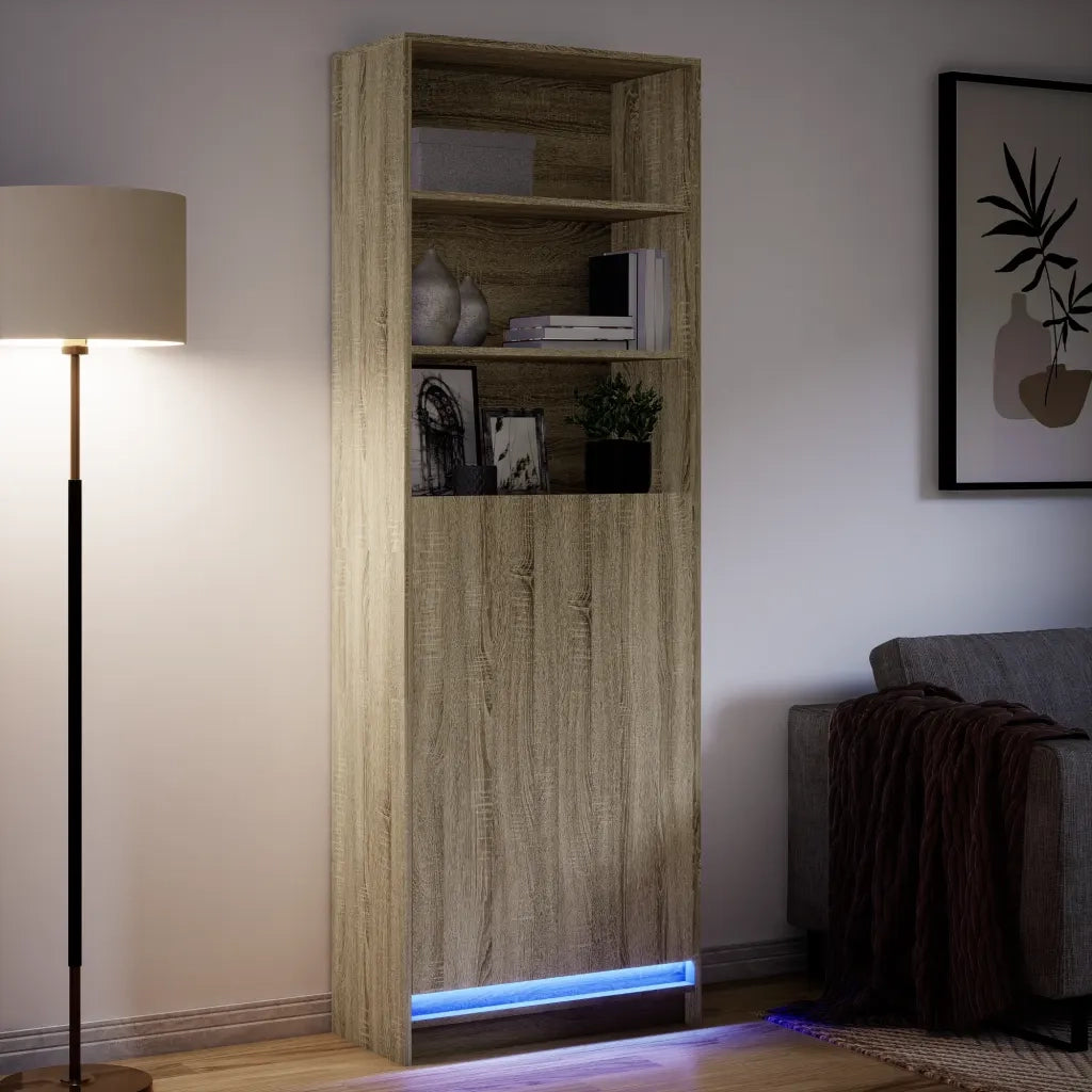 Credenza con LED-Buffet-Armadio da cucina Rovere Sonoma 69x32,5x200 cm in Truciolato