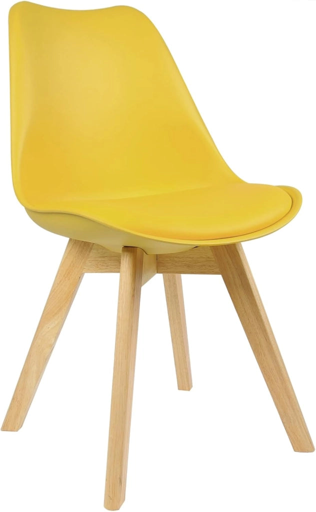 Sedie da Pranzo Set di 2, Sedie da Cucina, in Legno Massello e Pelle Sintetica, Capacità di Carico 150 kg, Giallo, BH29gb-2