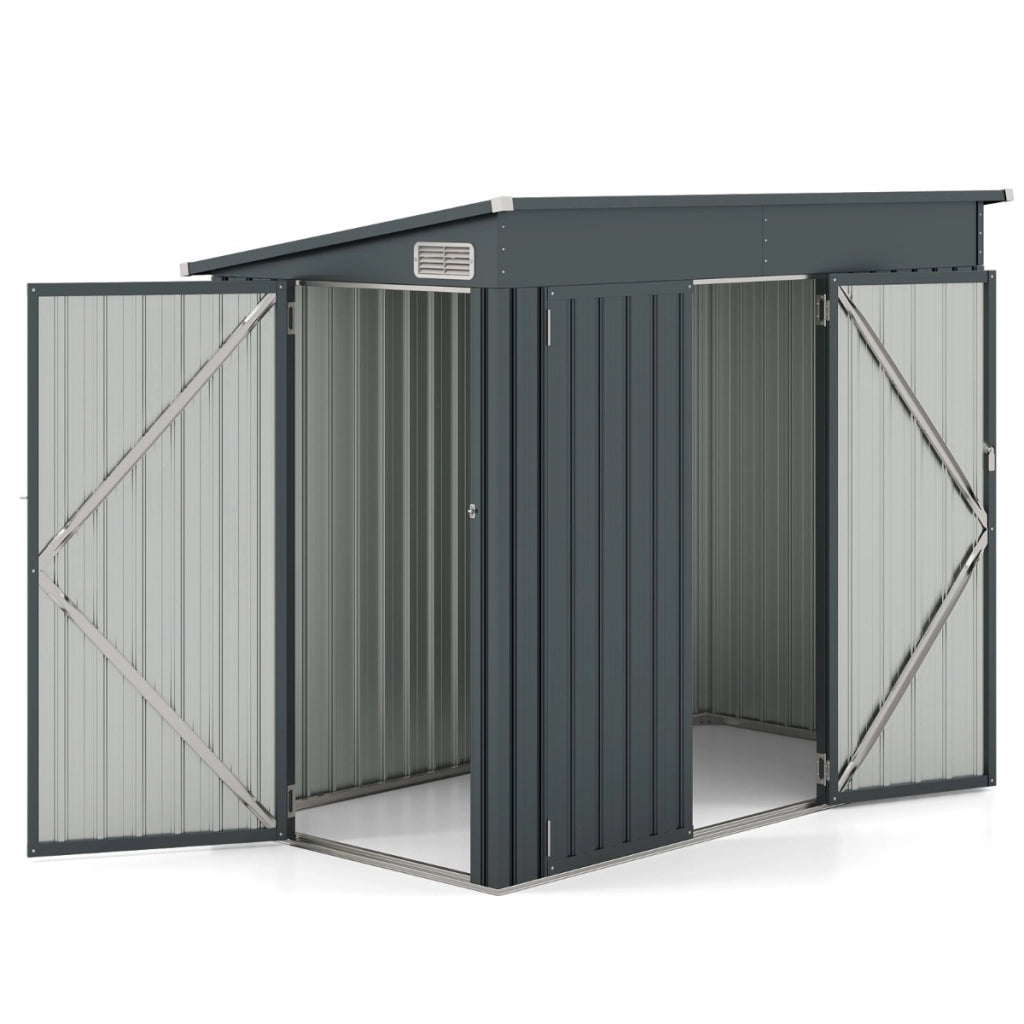Capannone da giardino per stoccaggio con design a tetto inclinato, Casa per attrezzi da giardino con 2 porte Grigio-Casette da giardino