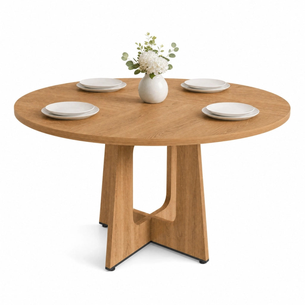 Tavolo rotondo da pranzo 120 cm in MDF effetto rovere, per 4-6 persone, altezza 76 cm