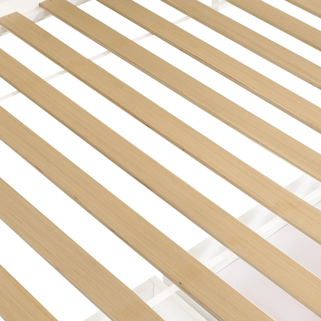 Letto a Castello 90x200 cm e 120x200 cm con 2 Cassetti; Scala e Mensola; Bianco Naturale