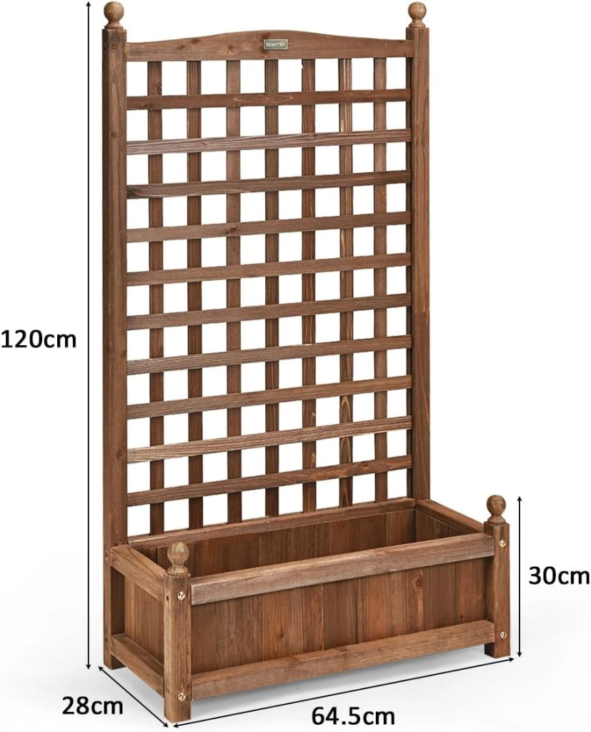 Fioriera da Esterno in Legno Massiccio con Traliccio, Letto Rialzato con Grigliato per Piante Rampicanti e Fiori, Fioriera Resistente alle Intemperie per Giardino, Patio e Cortile